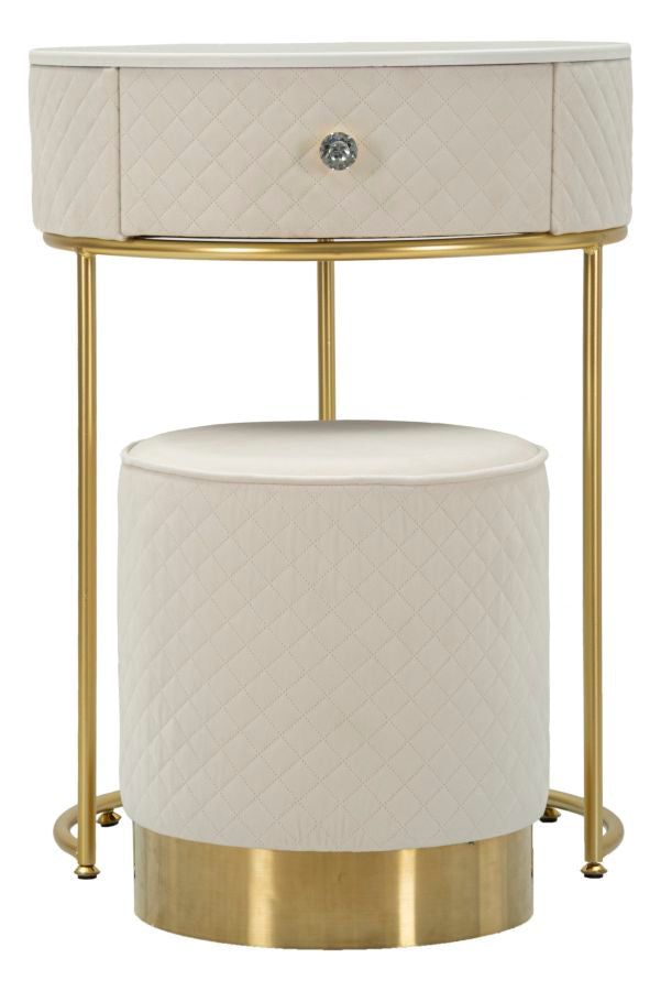 Comodino/toletta c/puff vellit crema cm52x70-36x39