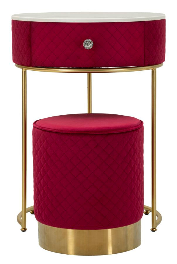 Comodino/toletta c/puff vellit rosso cm52x70-36x39
