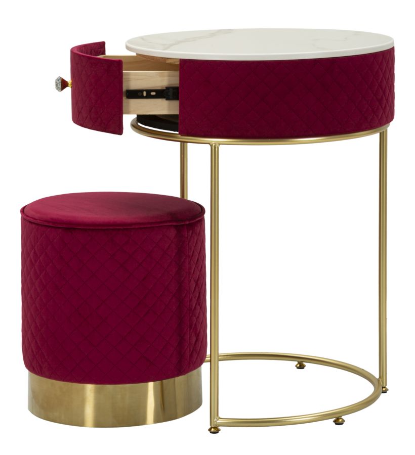 Comodino/toletta c/puff vellit rosso cm52x70-36x39