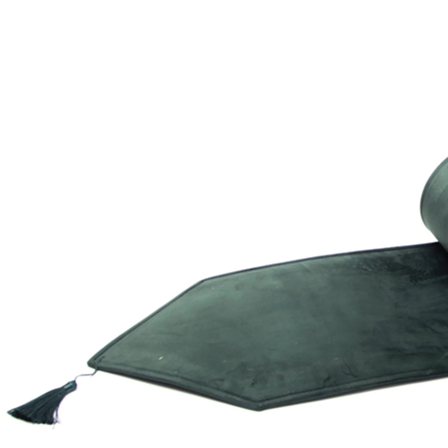 Runner tavola in velluto verde scuro con nappa