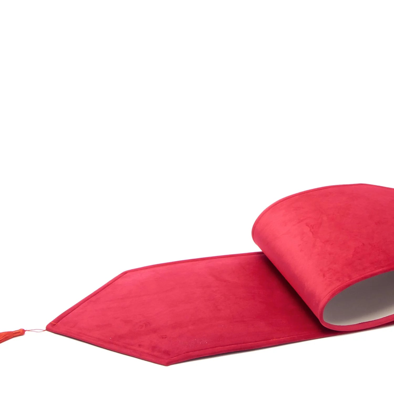 Runner tavola in velluto rosso con nappa