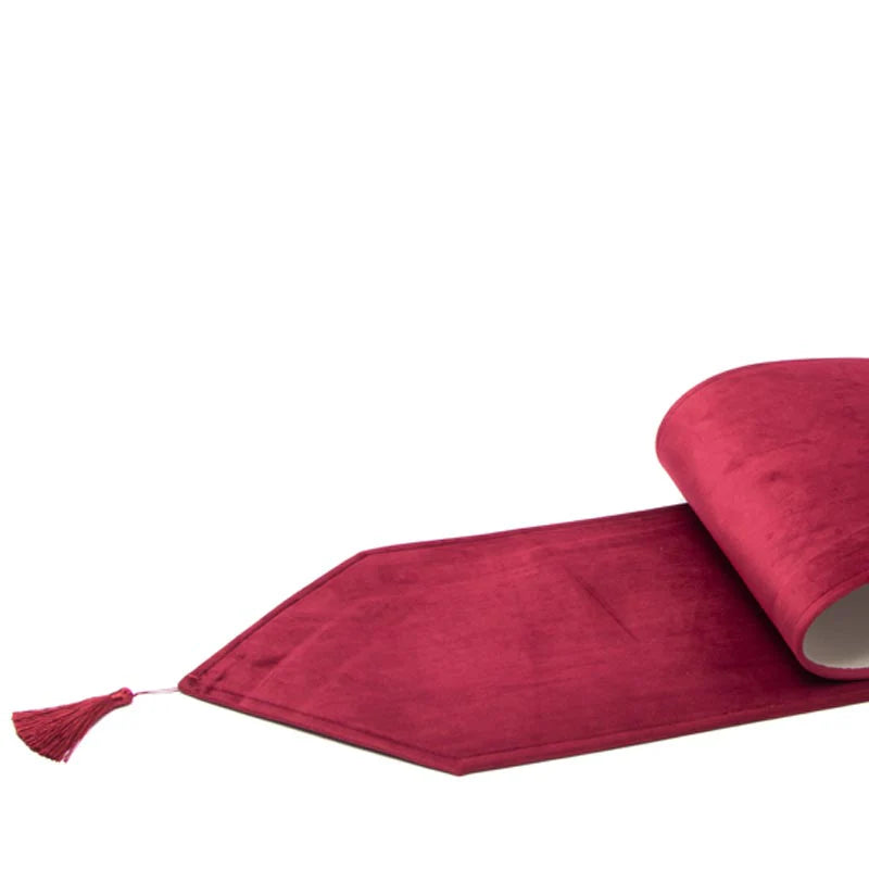 Runner tavola in velluto bordeaux con nappa