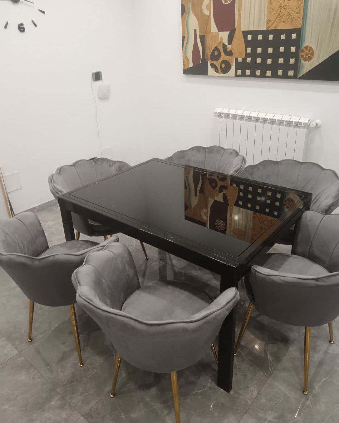 Poltrona in velluto a conchiglia set 2 pezzi grigio