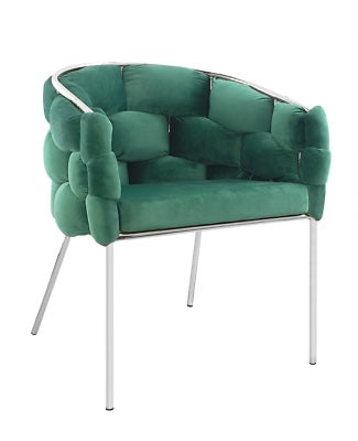Poltrona imbottita in velluto verde struttura in argento 80x65x65cm