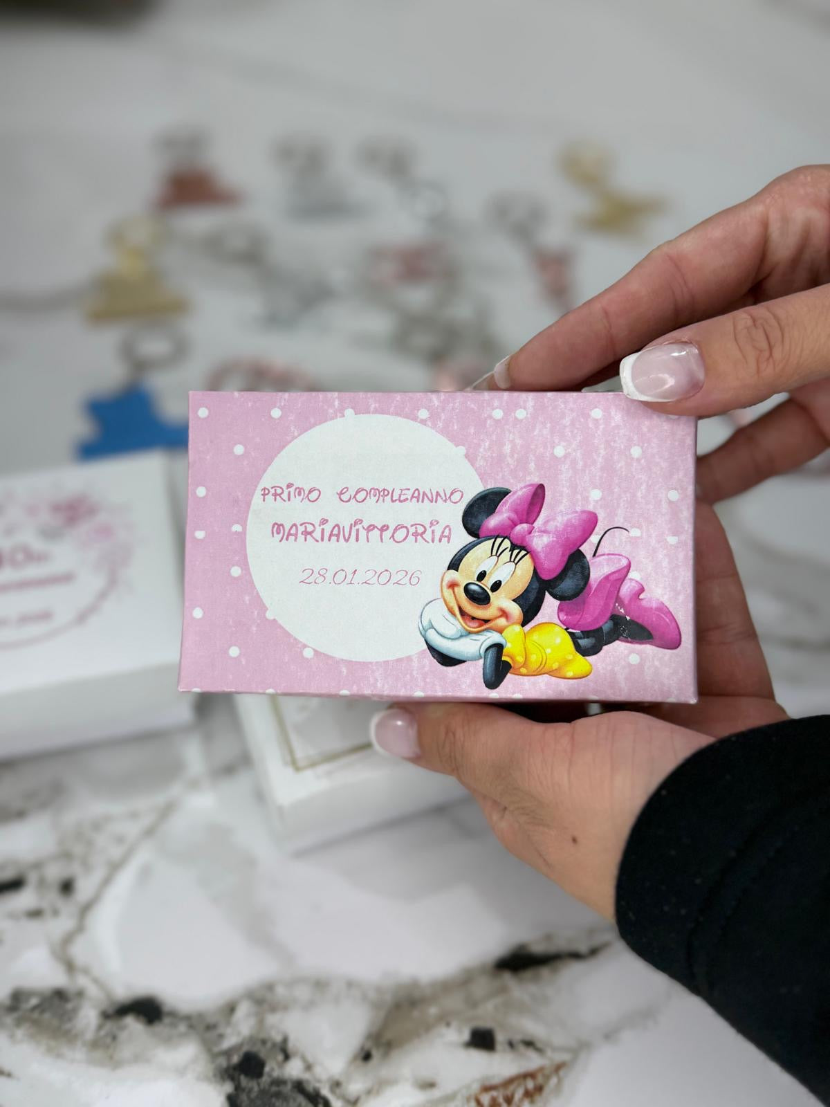 Confezione bomboniere con portachiavi