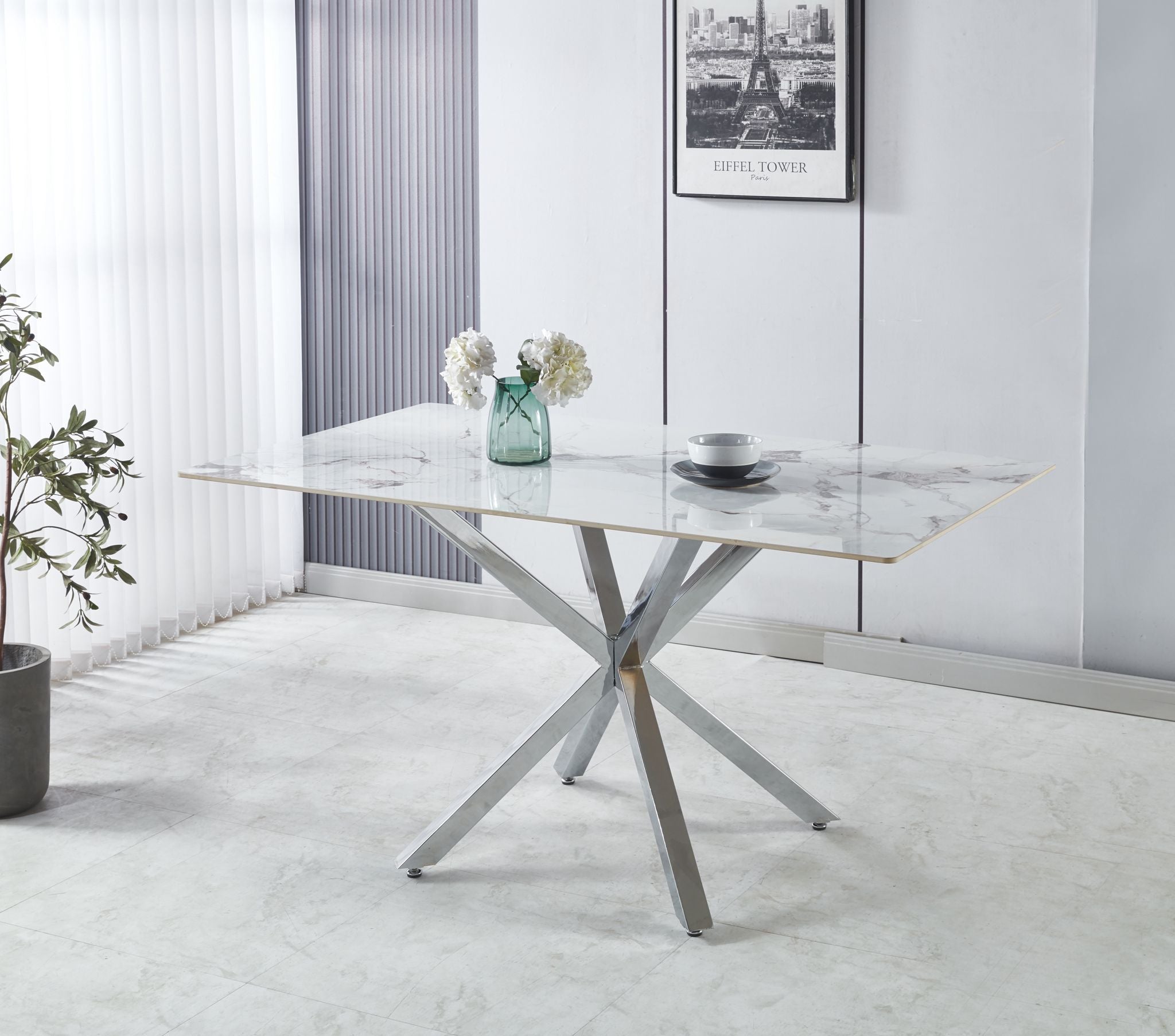 Tavolo con top in marmo rettangolare da 150x90x75cm