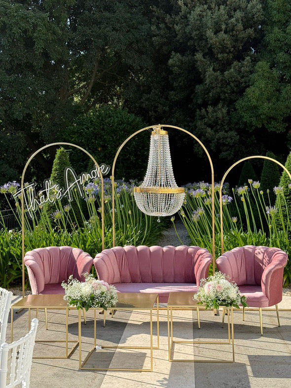 Set petalo in velluto 2 poltrone + divano rosa elegante