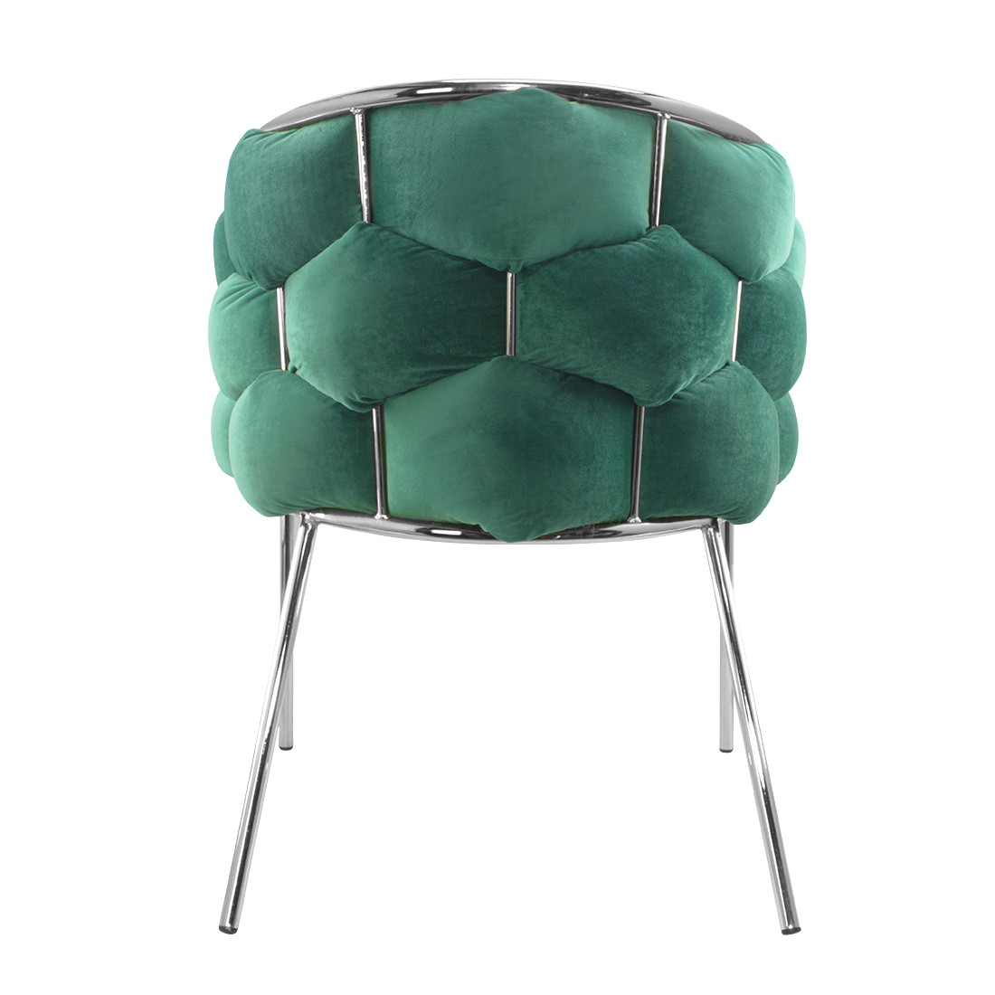Poltrona imbottita in velluto verde struttura in argento 80x65x65cm