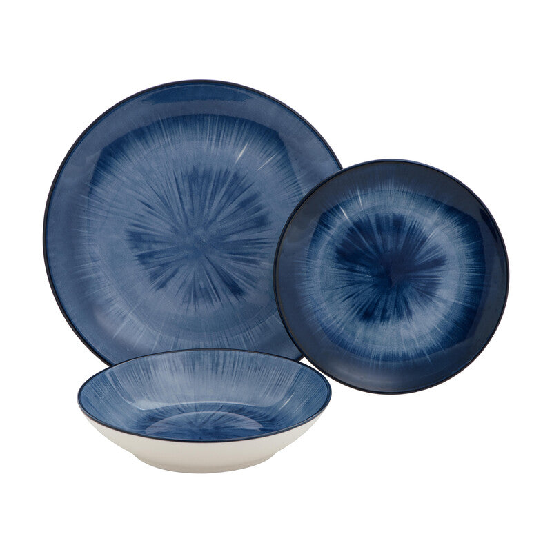 Servizio Piatti 18 Pz Blu Ray In Light Stoneware