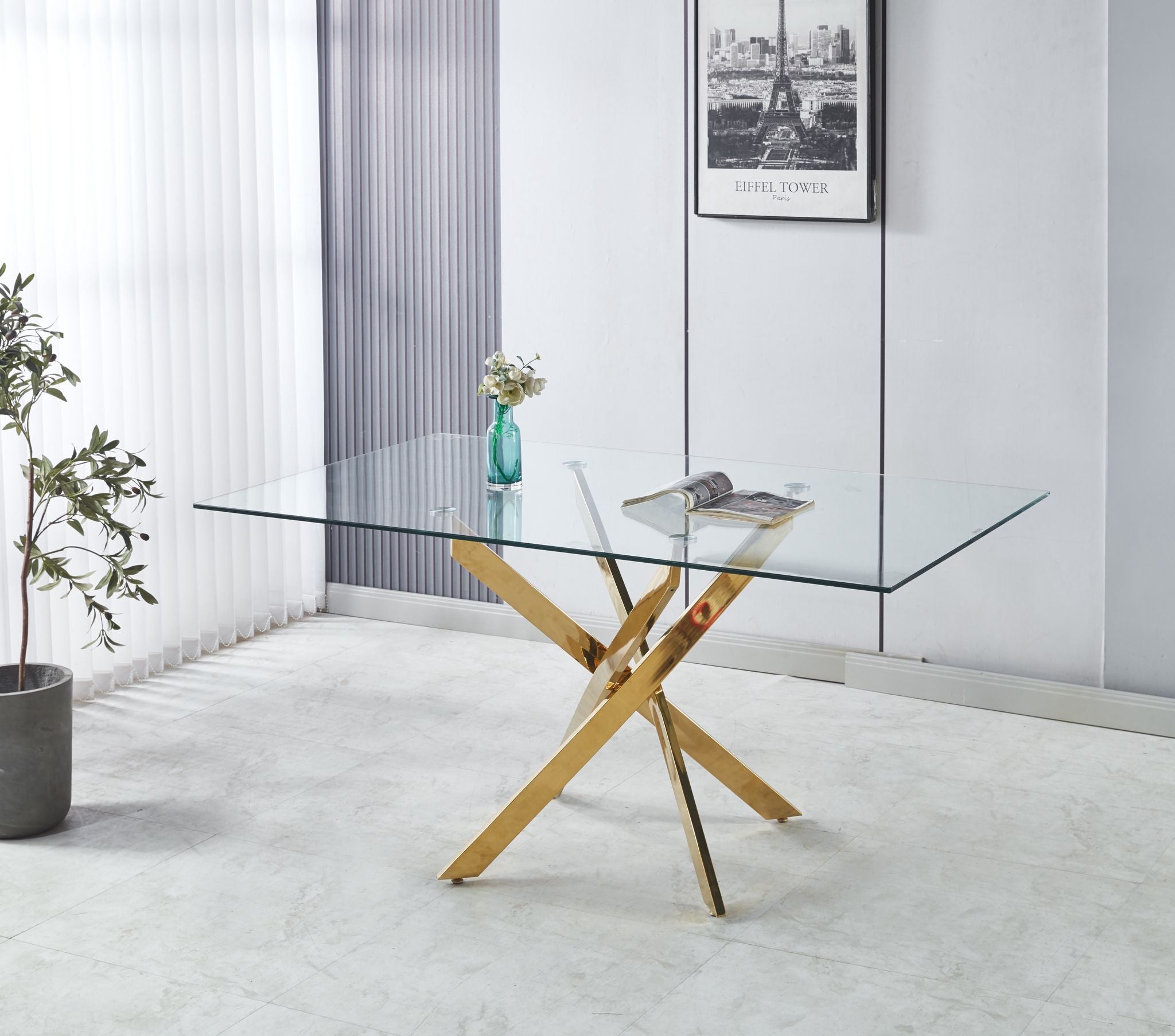 Tavolo con top in vetro rettangolare da 150x90x75cm