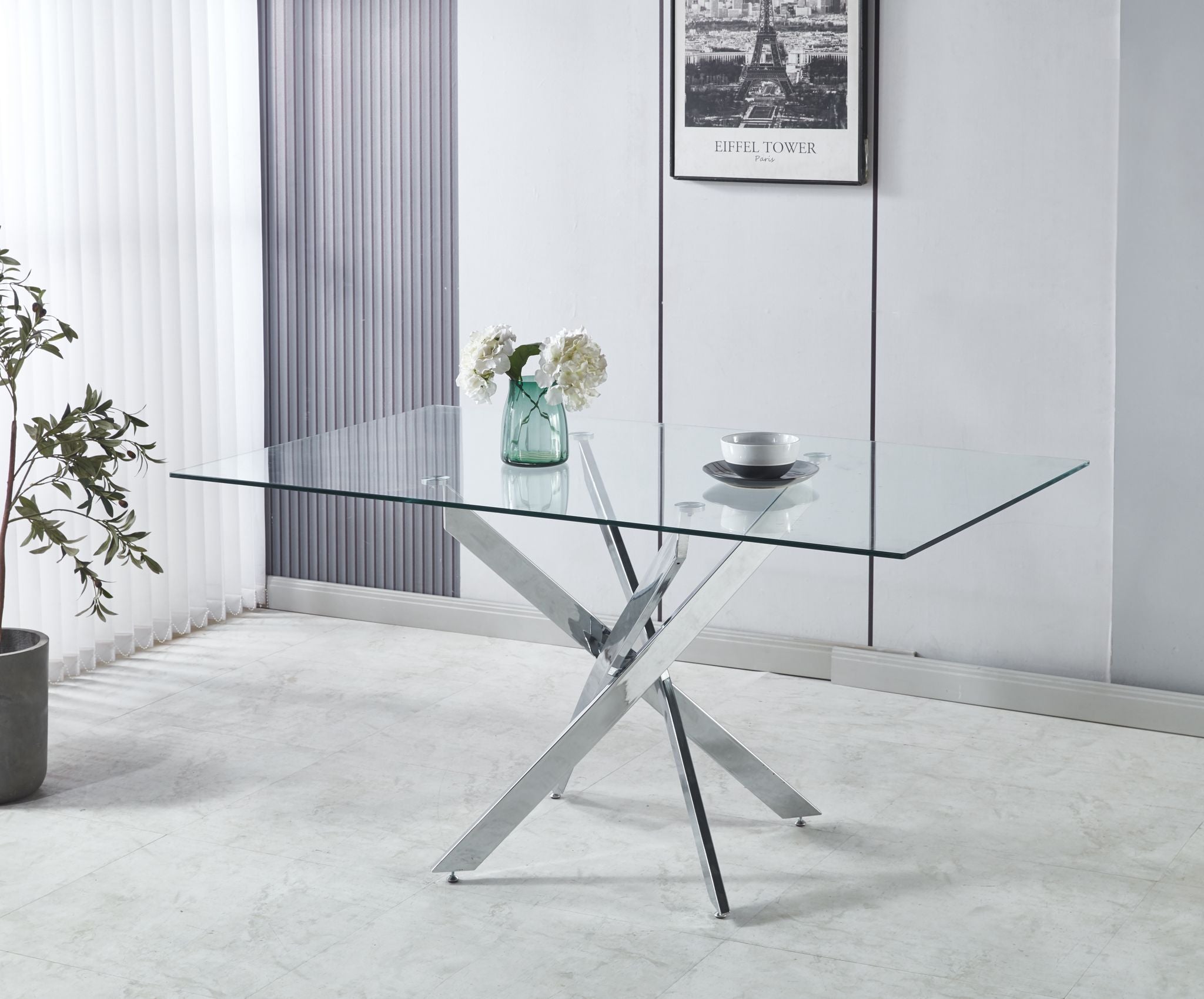 Tavolo con top in vetro rettangolare da 150x90x75cm