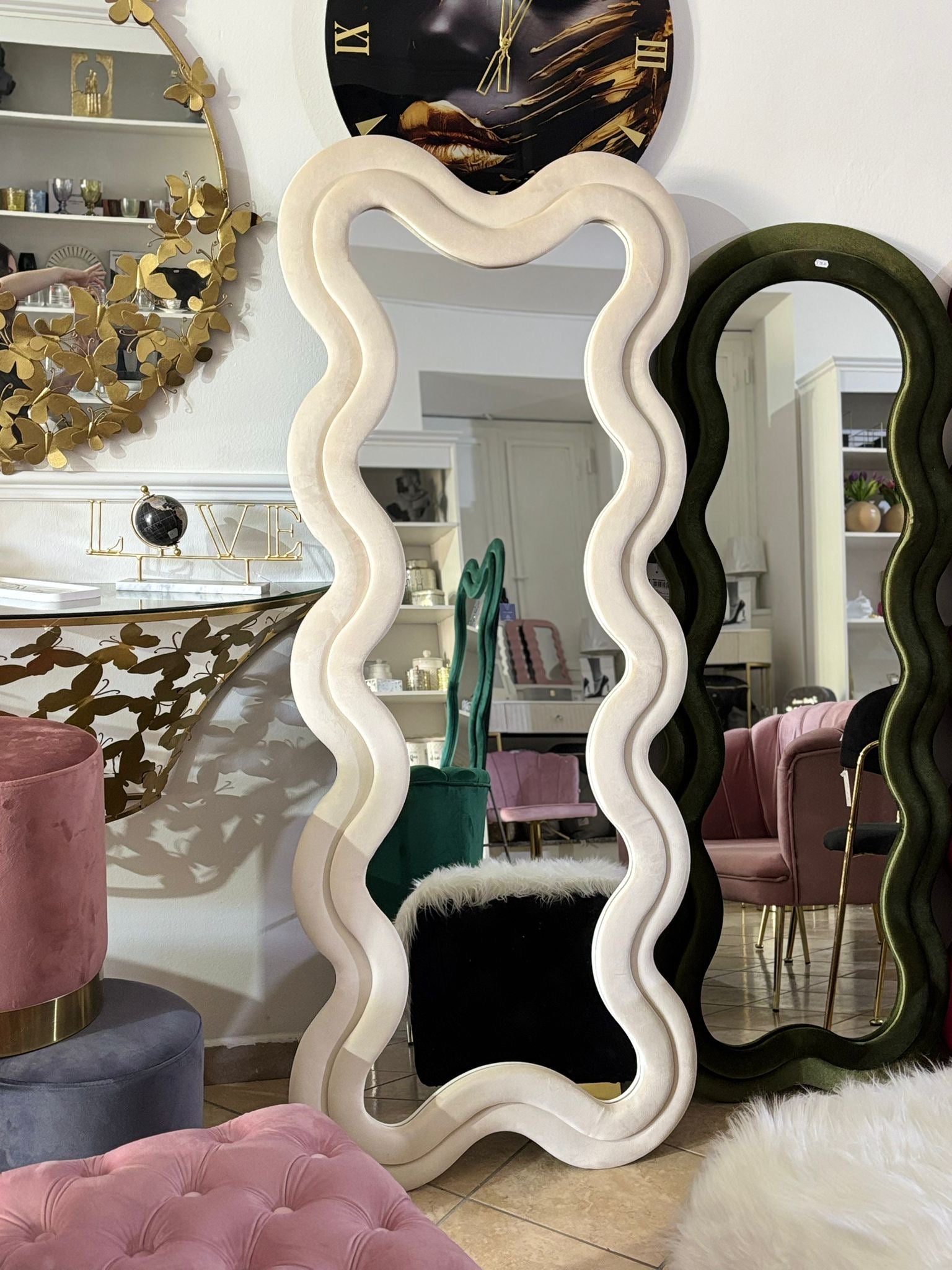 PREORDINE - Specchio da pavimento con cornice in velluto 70x170 cm