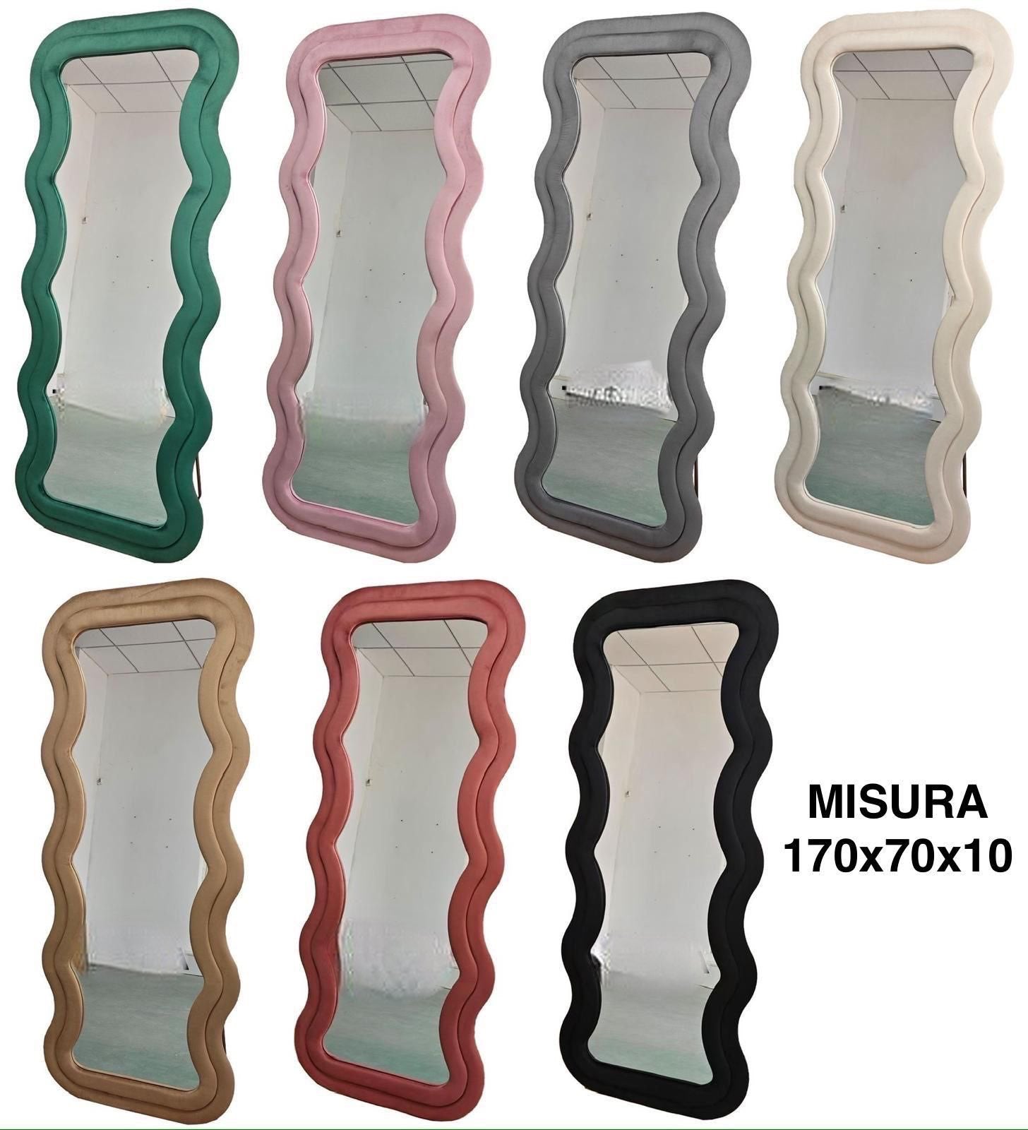 PREORDINE - Specchio da pavimento con cornice in velluto 70x170 cm