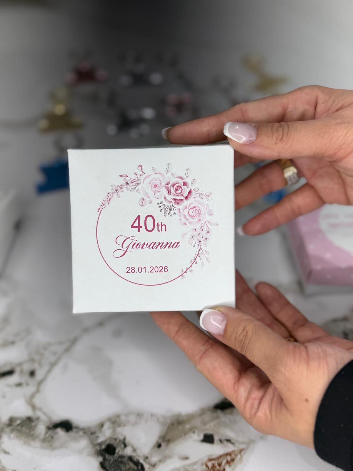 Confezione bomboniere con portachiavi