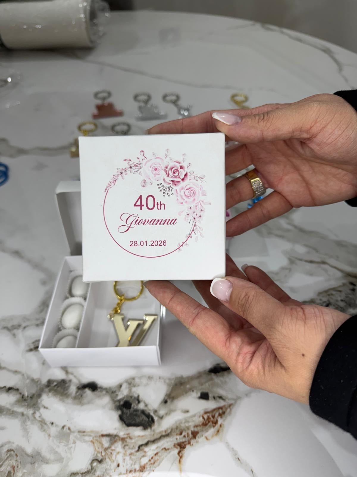 Confezione bomboniere con portachiavi