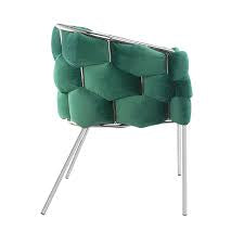 Poltrona imbottita in velluto verde struttura in argento 80x65x65cm