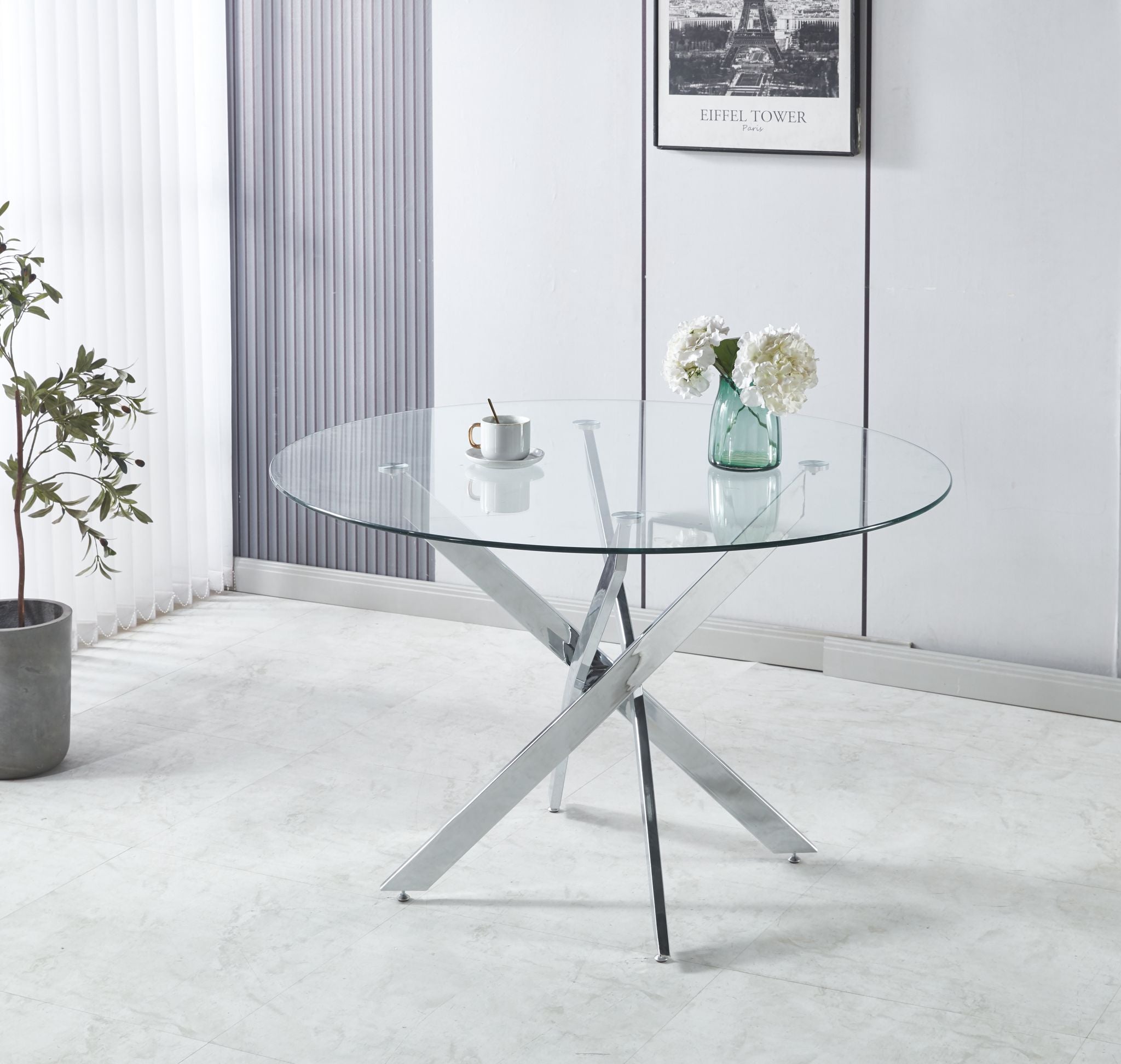 Tavolo con top in vetro tondo da 120 cm