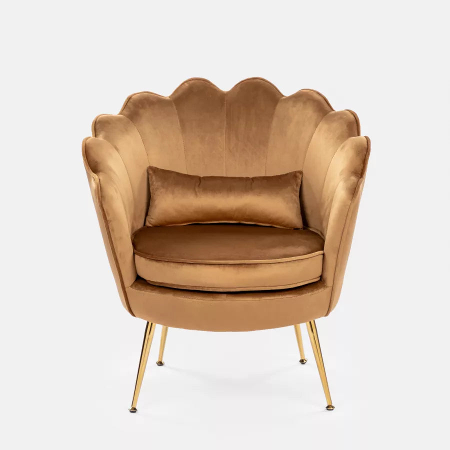 Poltrona in velluto cammello con cuscino 72x65x76h cm
