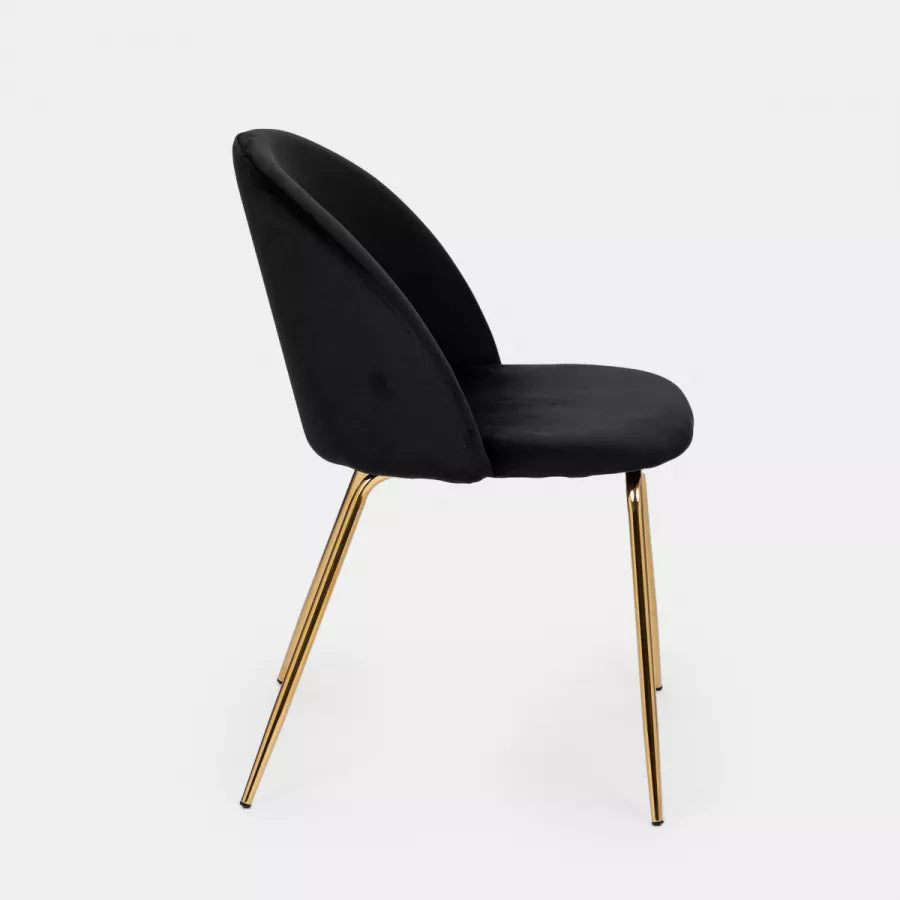 Sedia in velluto nero con gambe oro