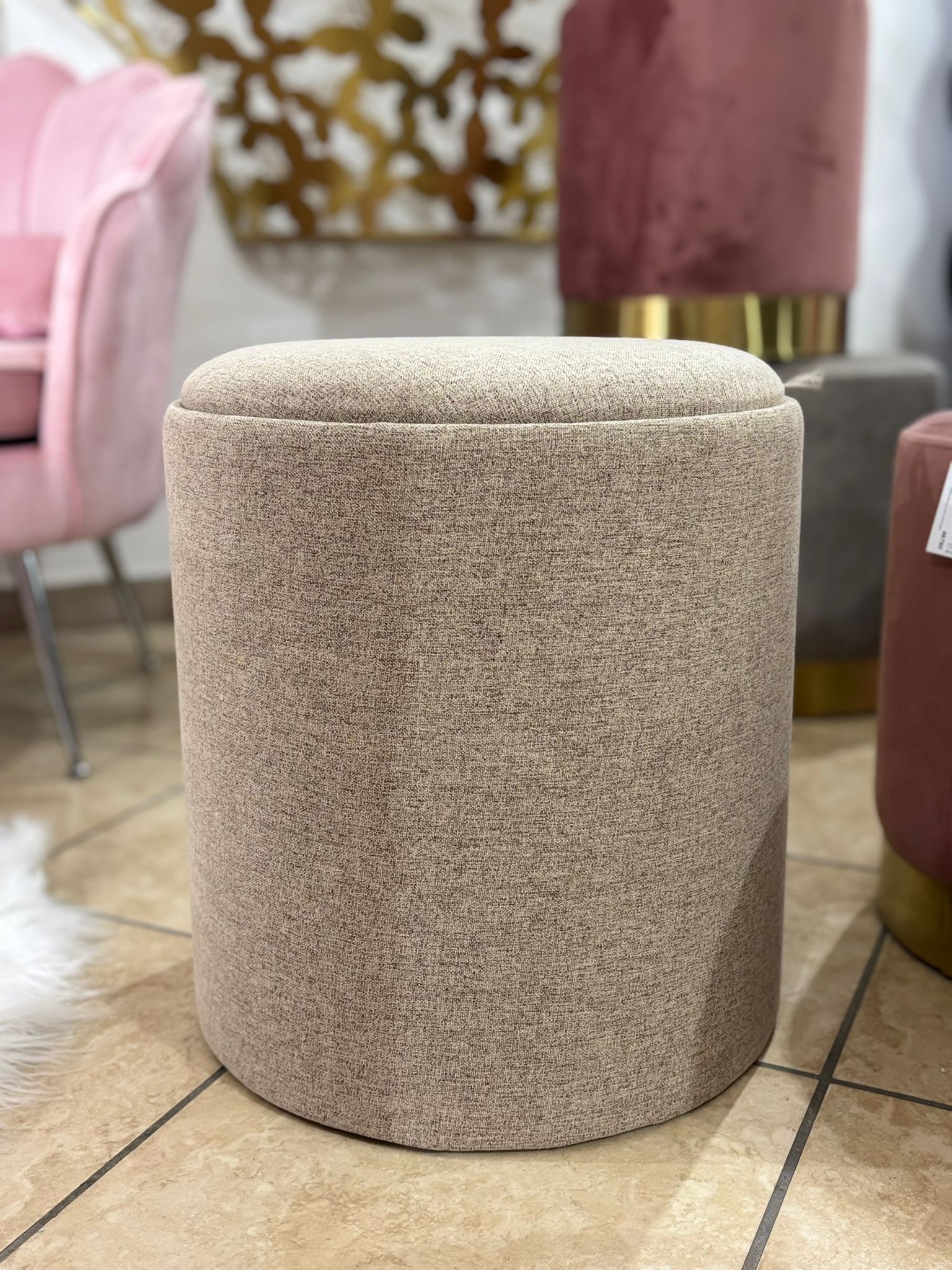 Set 2 pouf beige con Bandeja