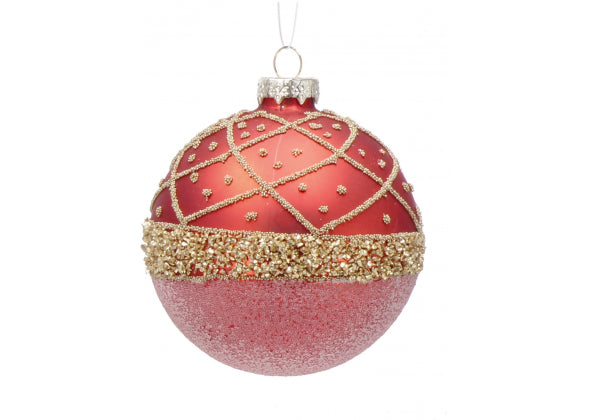 Set 12 sfere di natale rosso e oro in vetro da 8 cm