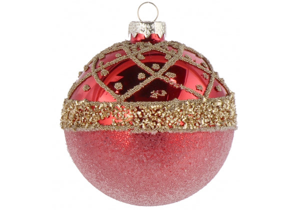 Set 12 sfere di natale rosso e oro in vetro da 8 cm