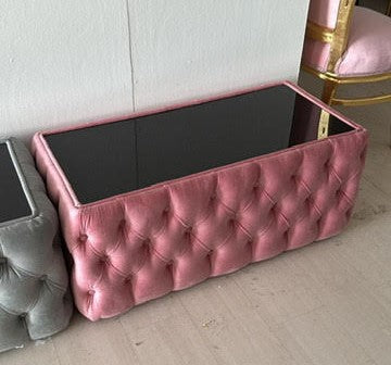 Pouf capitonné moderno in velluto rosa rettangolare 50x100cm