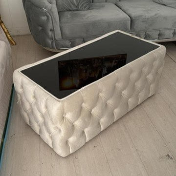 Pouf capitonné moderno in velluto beige rettangolare 50x100cm