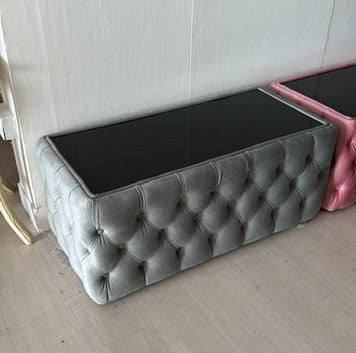 Pouf capitonné moderno in velluto grigio rettangolare 50x100cm