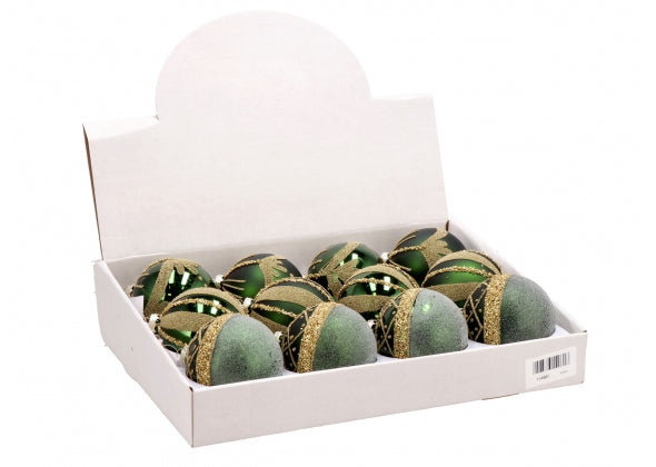 Set 12 sfere di natale verde in vetro da 8 cm