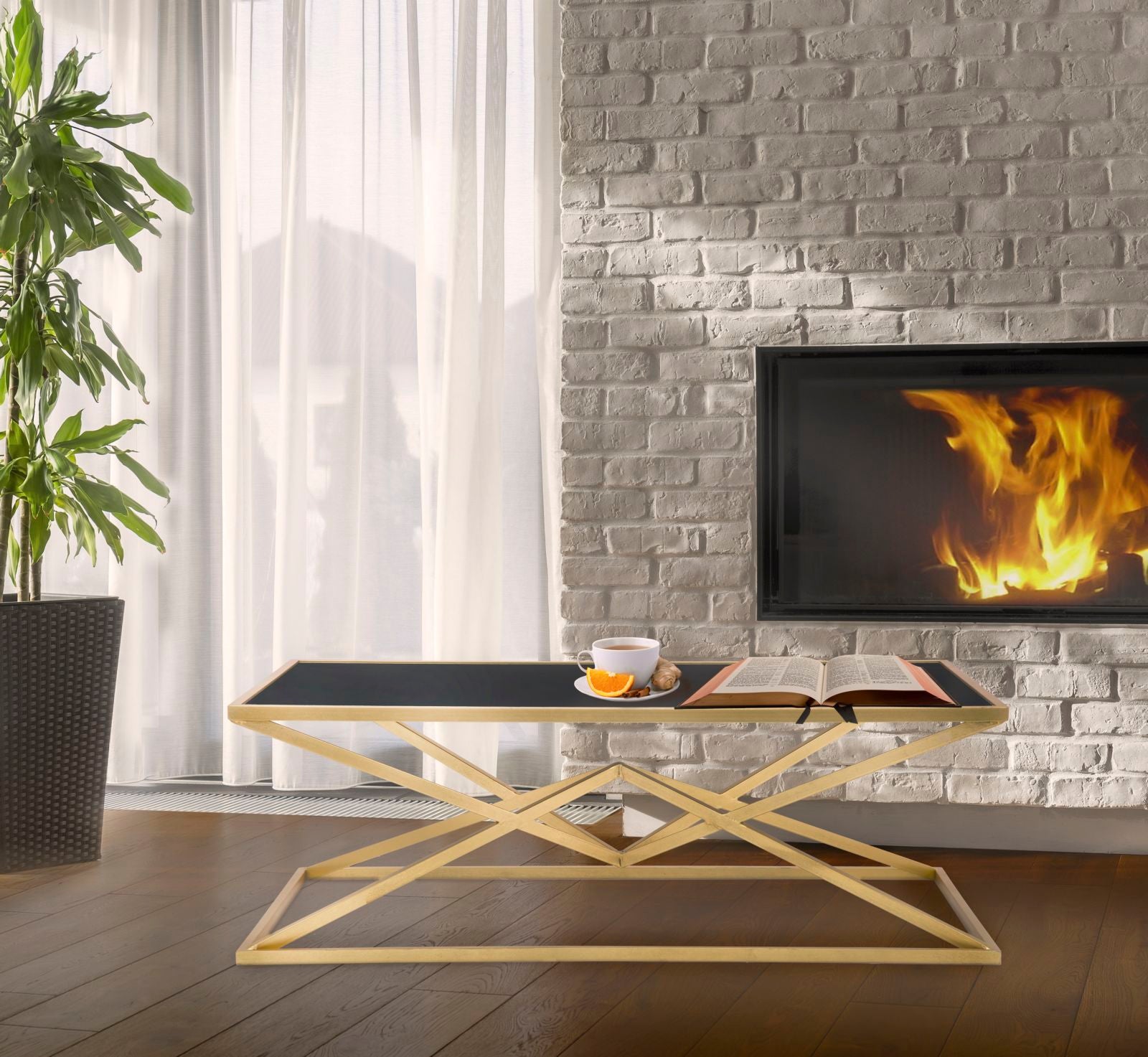 Living room with fireplace