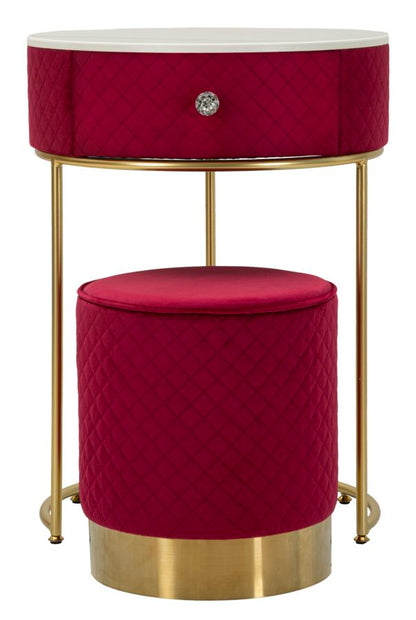 Comodino/toletta c/puff vellit rosso cm52x70-36x39