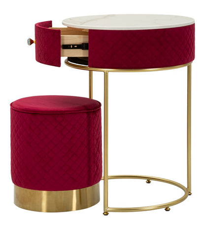 Comodino/toletta c/puff vellit rosso cm52x70-36x39