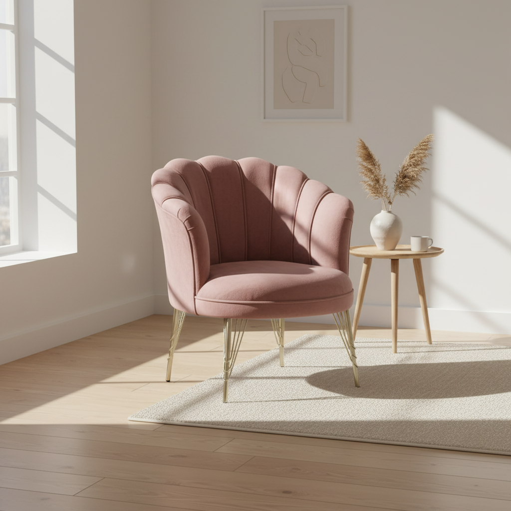 Poltrona Petalo in velluto rosa 70x70x82H