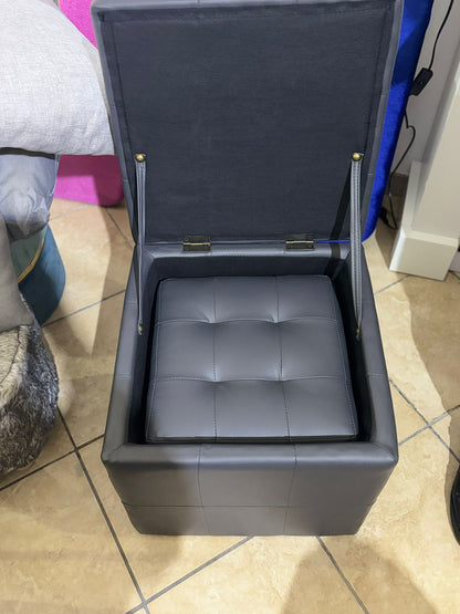 set di 2 pouf contenitore quadrato in pelle grigio scuro