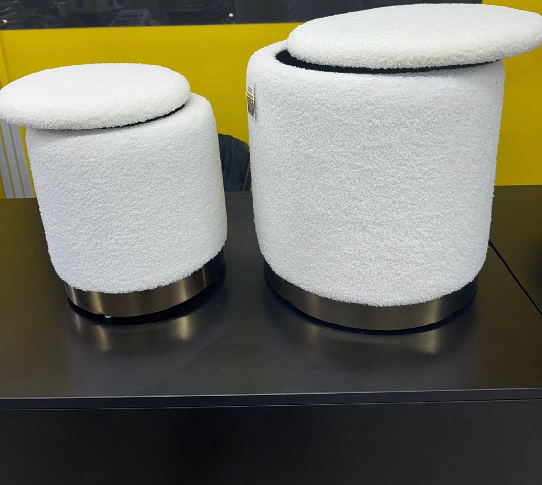 Set due Pouf in boucle bianco contenitore