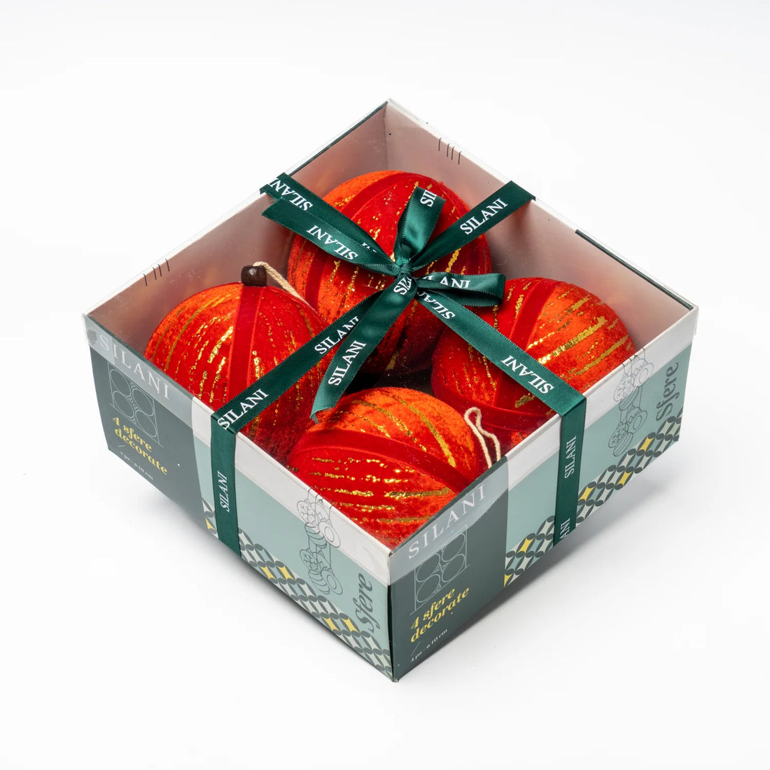 Pallina di natale sfere in velluto rosso 10 cm box 4 pezzi