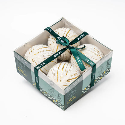 Pallina di natale sfere in velluto bianco 10 cm box 4 pezzi