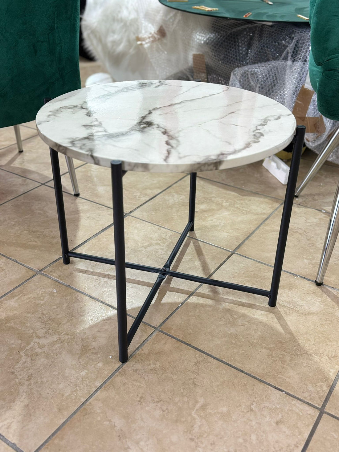 Tavolino rotondo effetto marmo 51x40