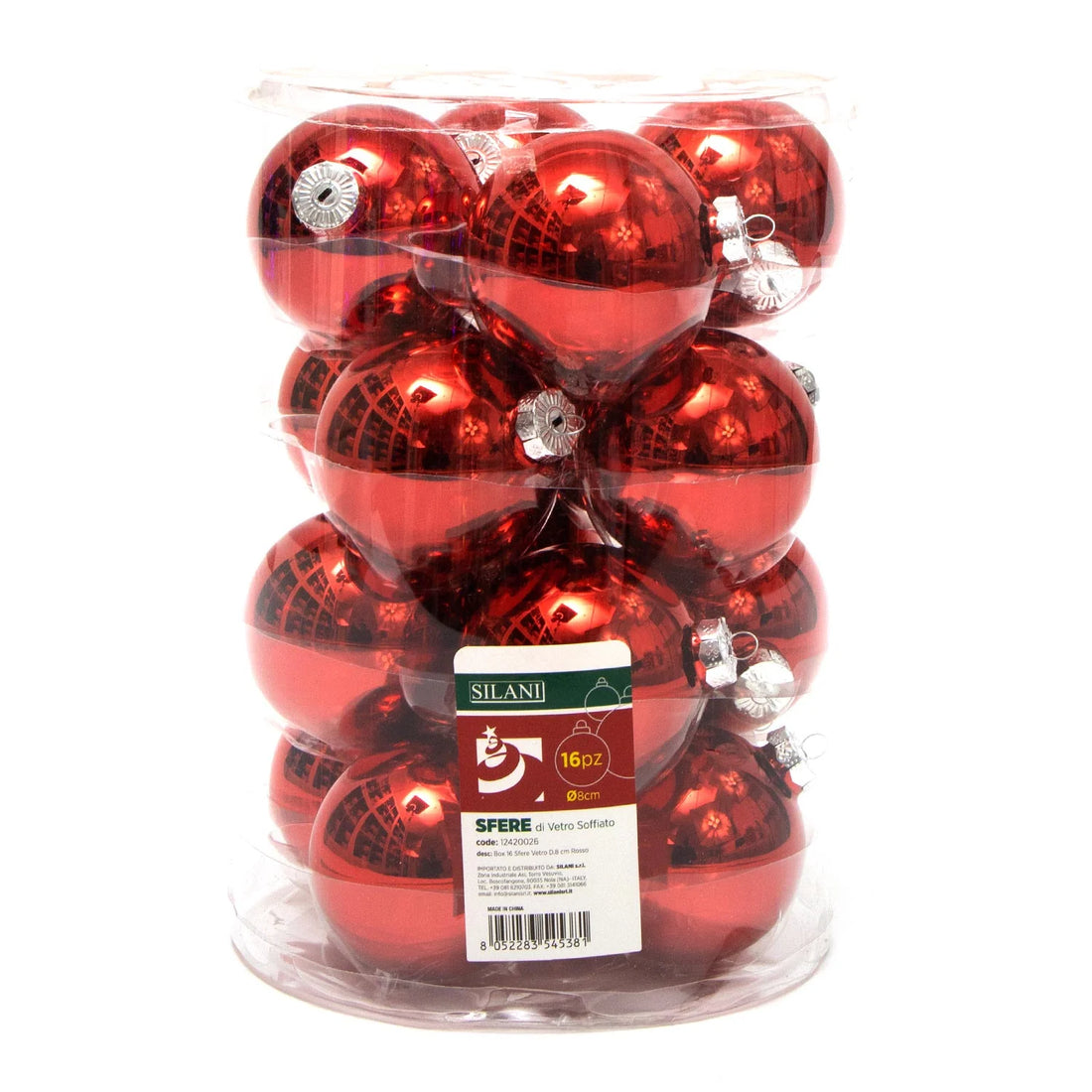 Box 16 sfere diametro 8 cm rosse in vetro