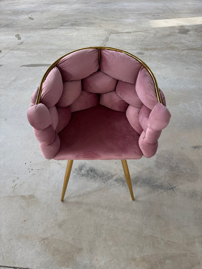 Poltrona imbottita in velluto rosa scuro struttura in oro 80x65x65cm