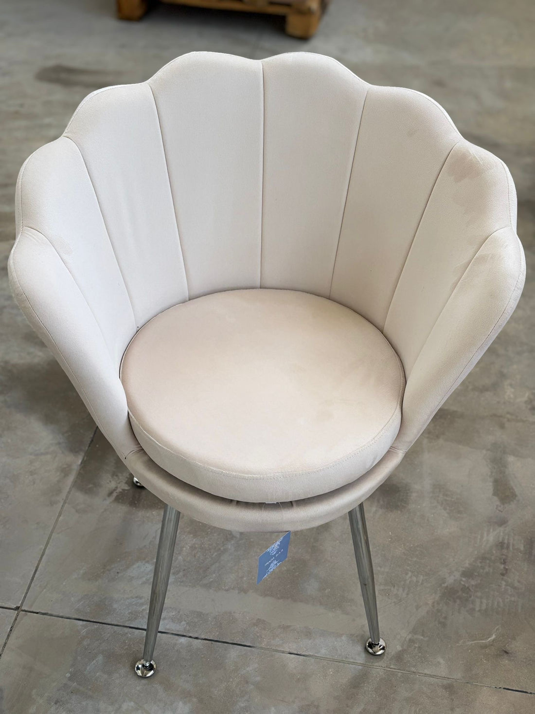 Poltrona in velluto a conchiglia panna