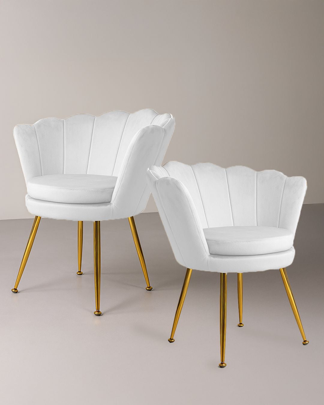 Poltrona in velluto a conchiglia set 2 pezzi panna