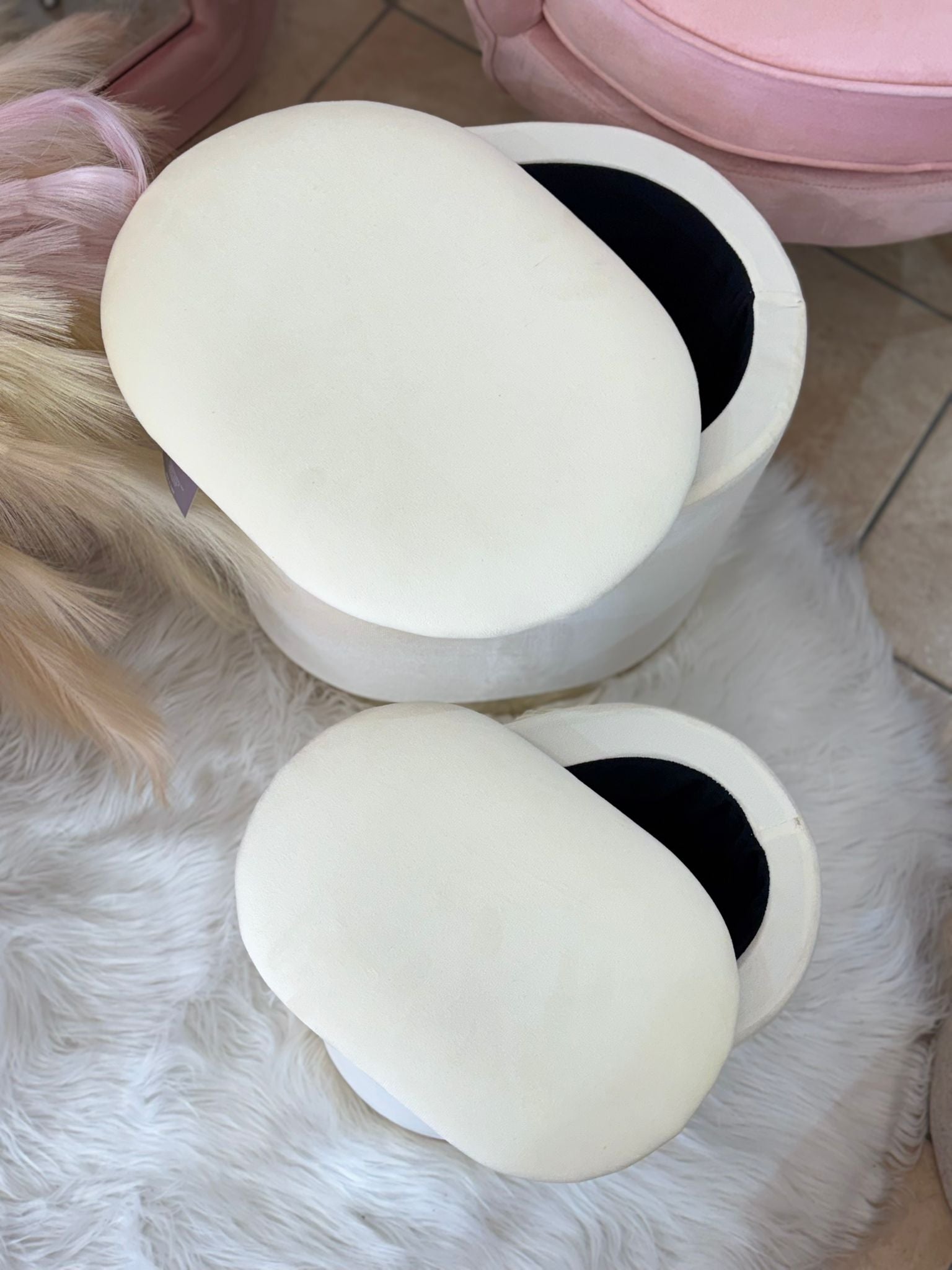 Set pouf ovali grande e piccolo PANNA