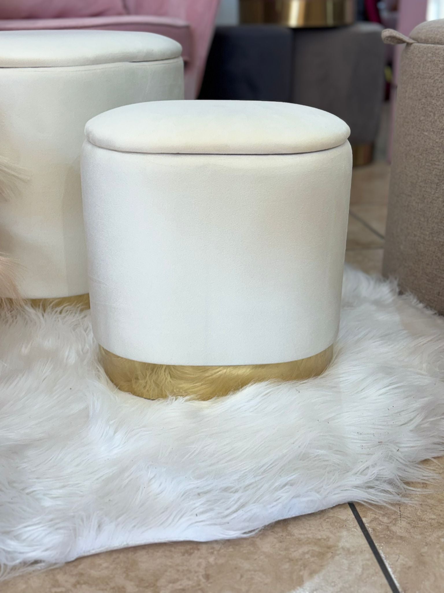 Set pouf ovali grande e piccolo PANNA