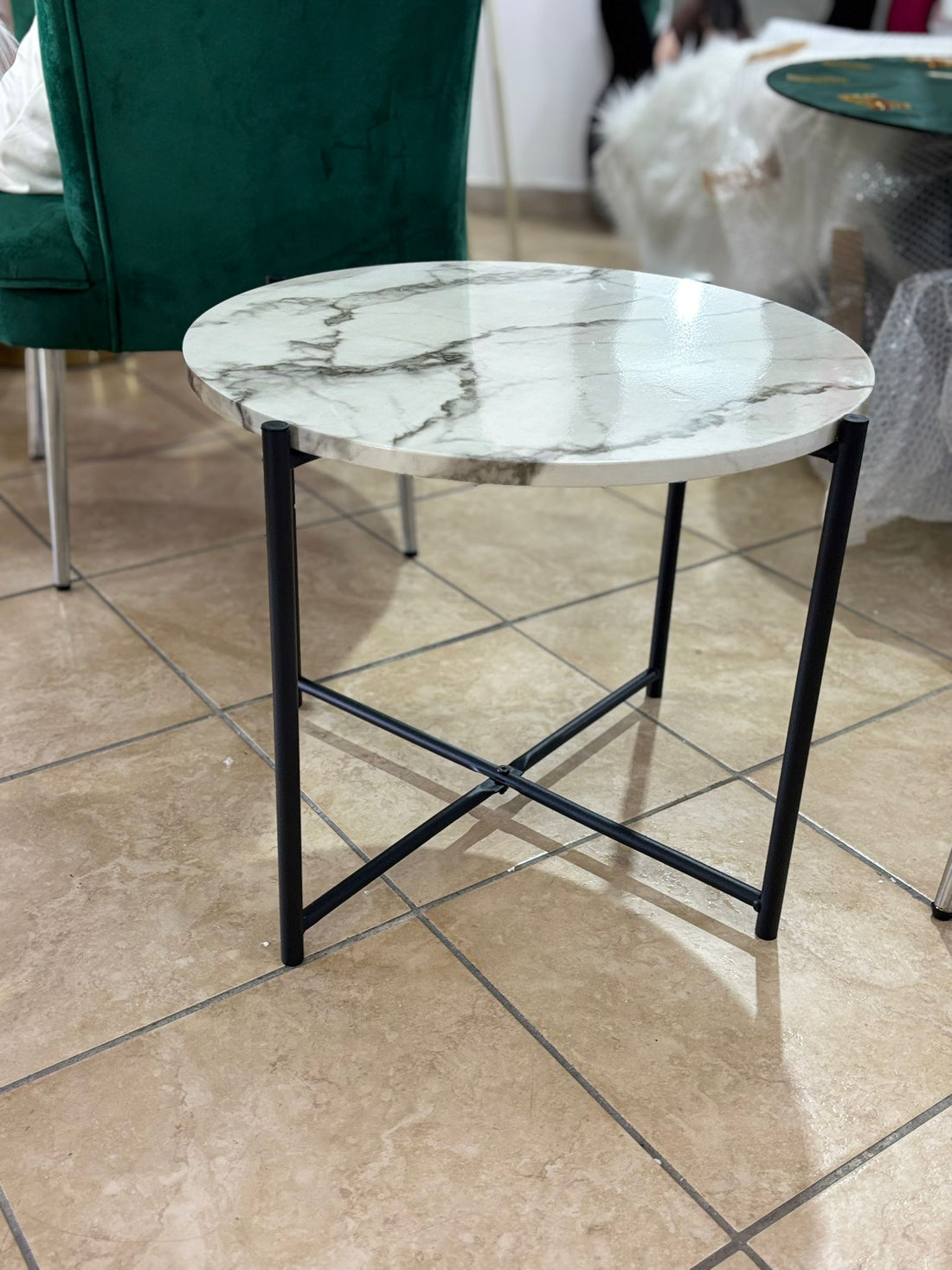 Tavolino rotondo effetto marmo 51x40