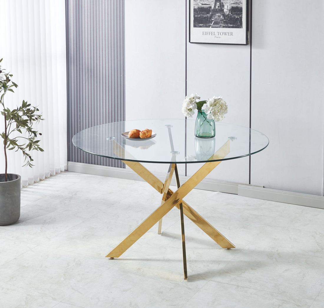 Tavolo con top in vetro tondo da 120 cm