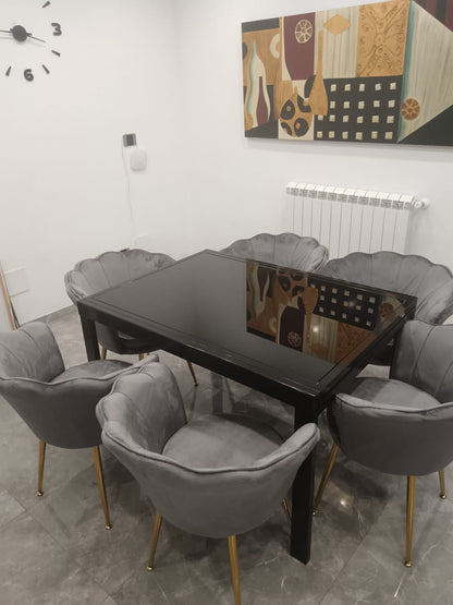 PREORDINE - Poltrona in velluto a conchiglia grigio