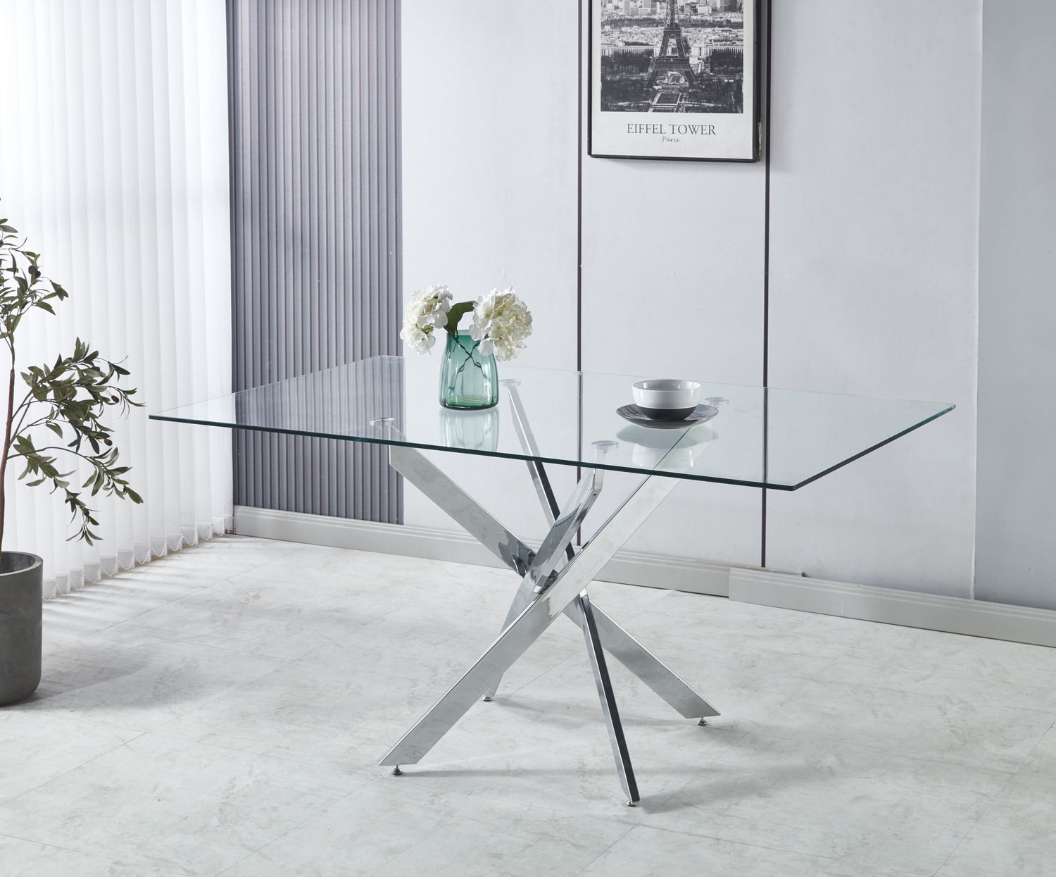 Tavolo con top in vetro rettangolare da 150x90x75cm