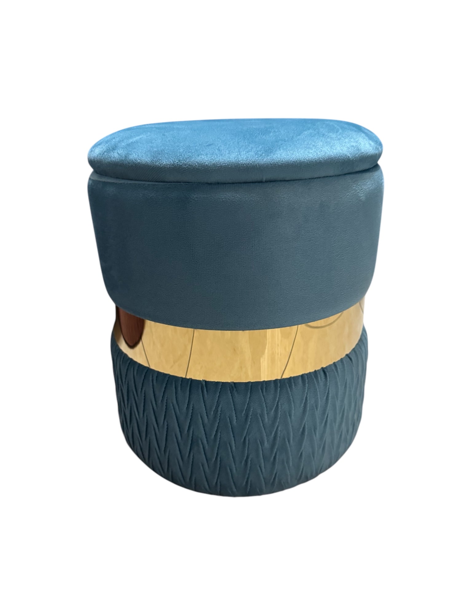 Pouf contenitore piccolo da 32cm in velluto celeste